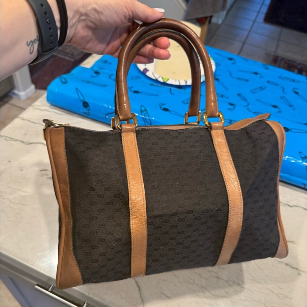 Gucci Black Canvas & Brown Leather Weekend Bag - Picture 3 of 16
